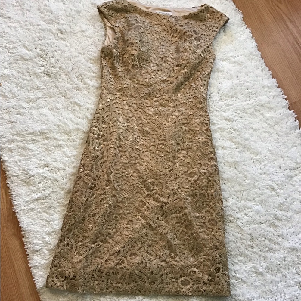Sue Wong gold lace overlay dress size 6